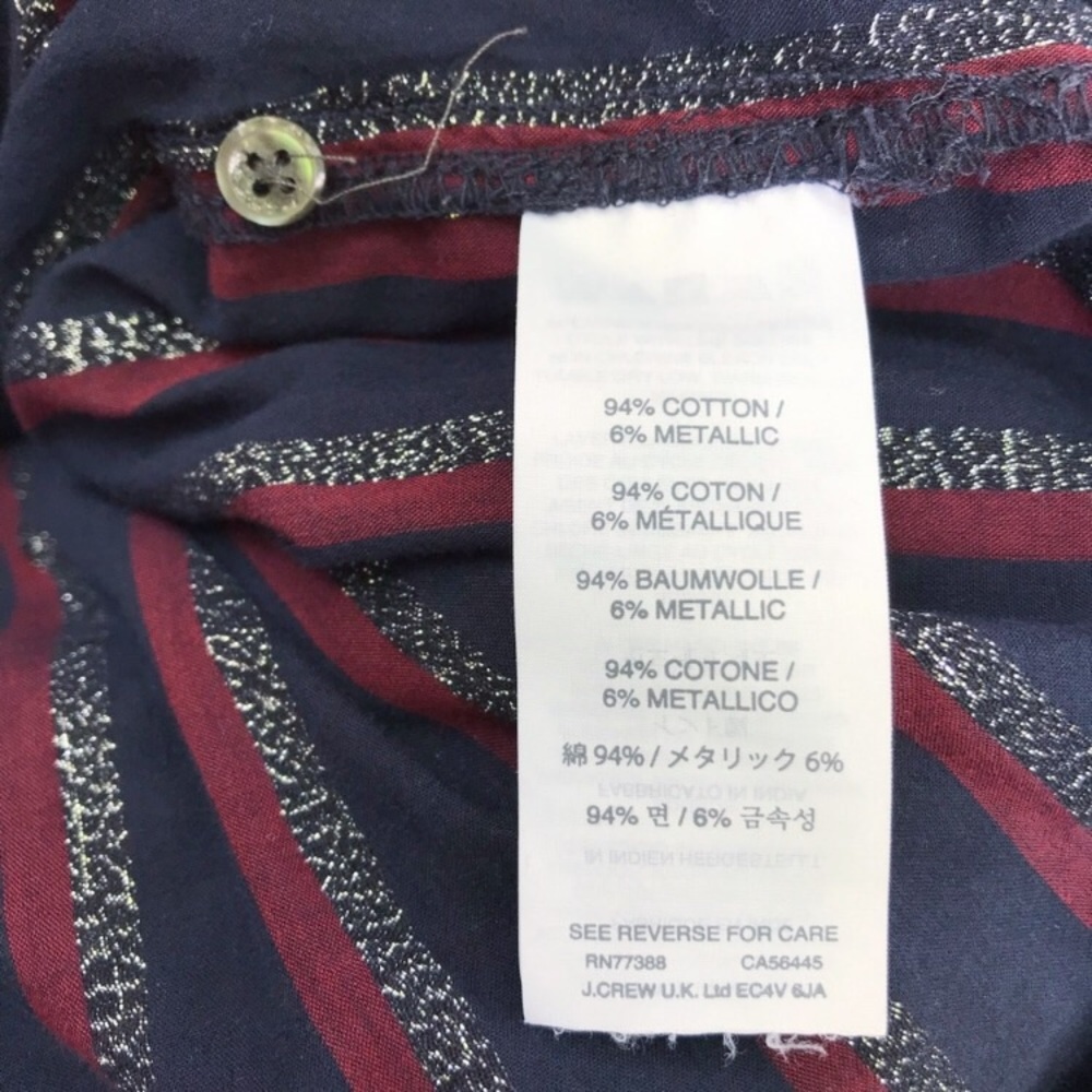 J. Crew Top Navy Metallic Stripe Popover Tunic 1/2 Button Shirt Long Sleeve - Picture 4 of 8